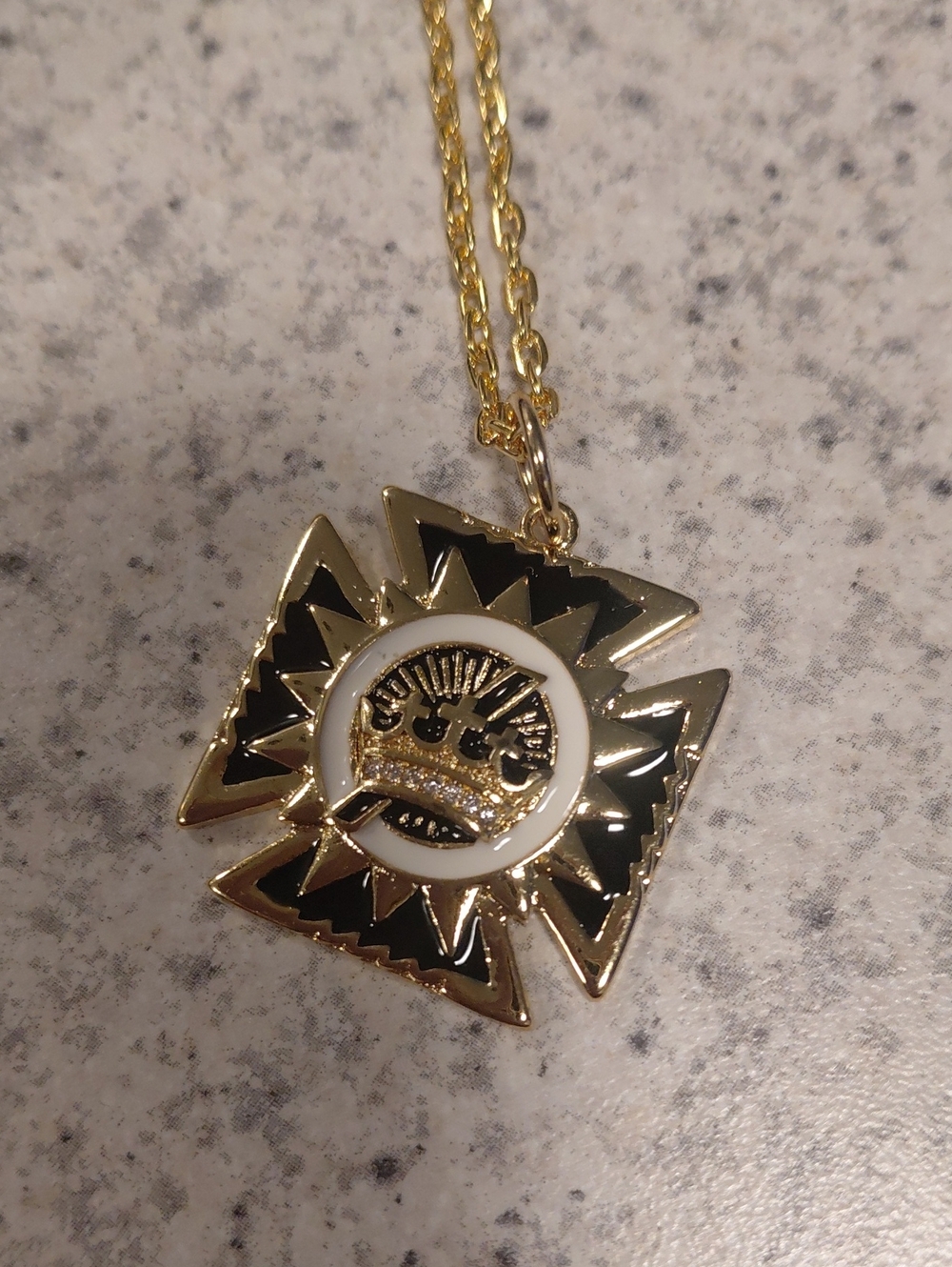Gold and Black Crown Pendant Necklace - Women Jewelry